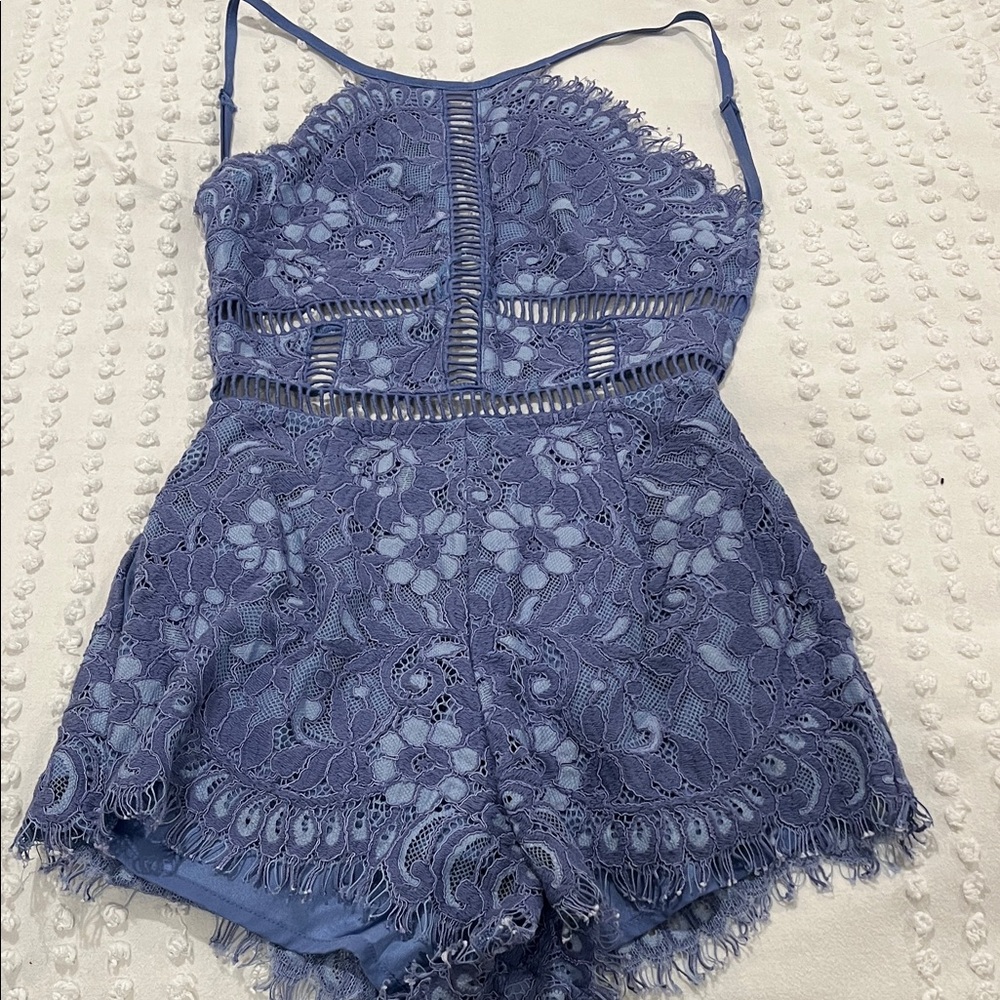 NBD Lace Romper in Lavender Blue